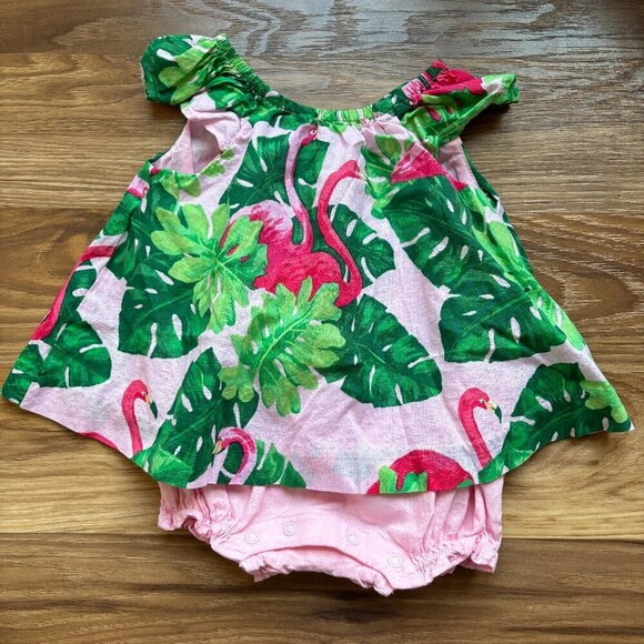 Janie and Jack Baby Tropical Flamingo Ruffle Romper - Picture 1 of 10